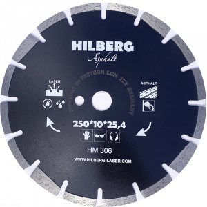 Диск алмазный Hilberg Asphalt Laser d 250 мм (сегментный, с защитным зубом) - Айронтех